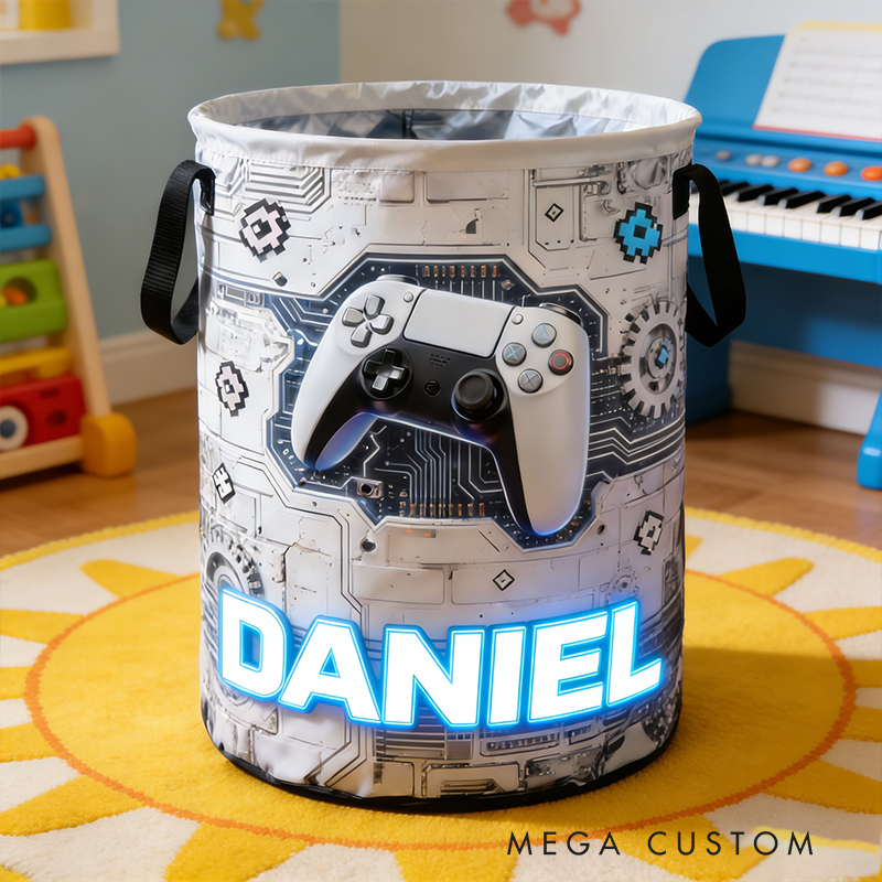Personalized Super Future Game Controller Collapsible Storage Basket for Laundry Toys Organizer Game Lover Gift for Kids