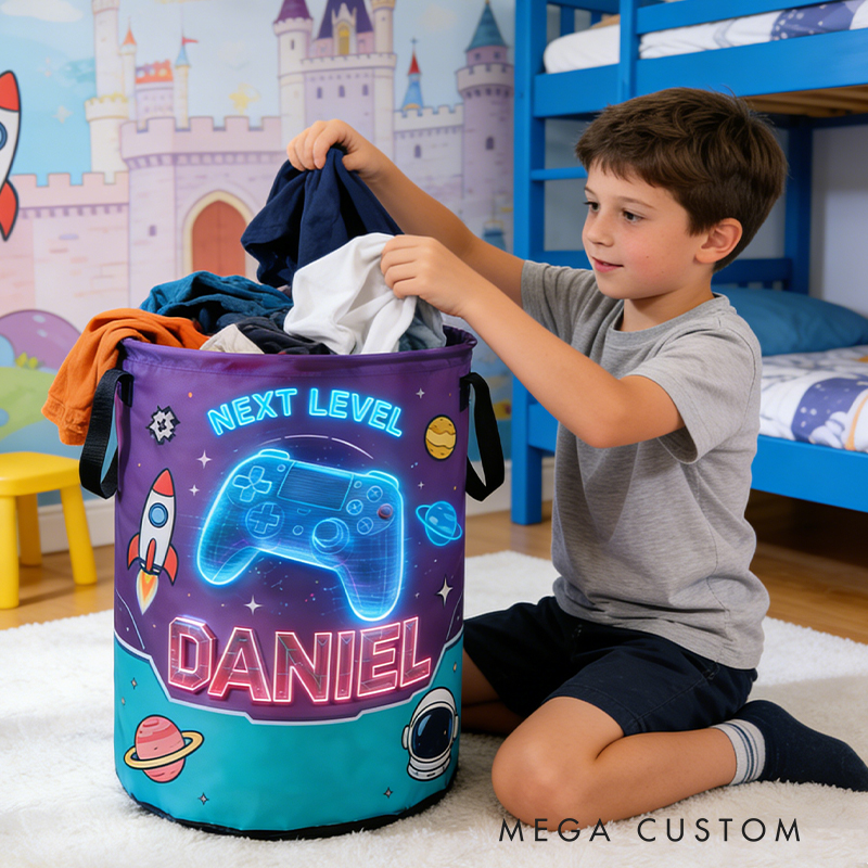 Personalized Galaxy Game Controller Collapsible Storage Basket for Laundry Toys Organizer Game Lover Gift for Kids