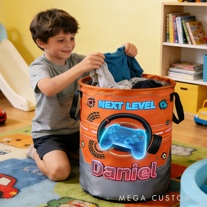 Personalized Mechanical Game Controller Collapsible Storage Basket for Laundry Toys Organizer Game Lover Gift for Kids