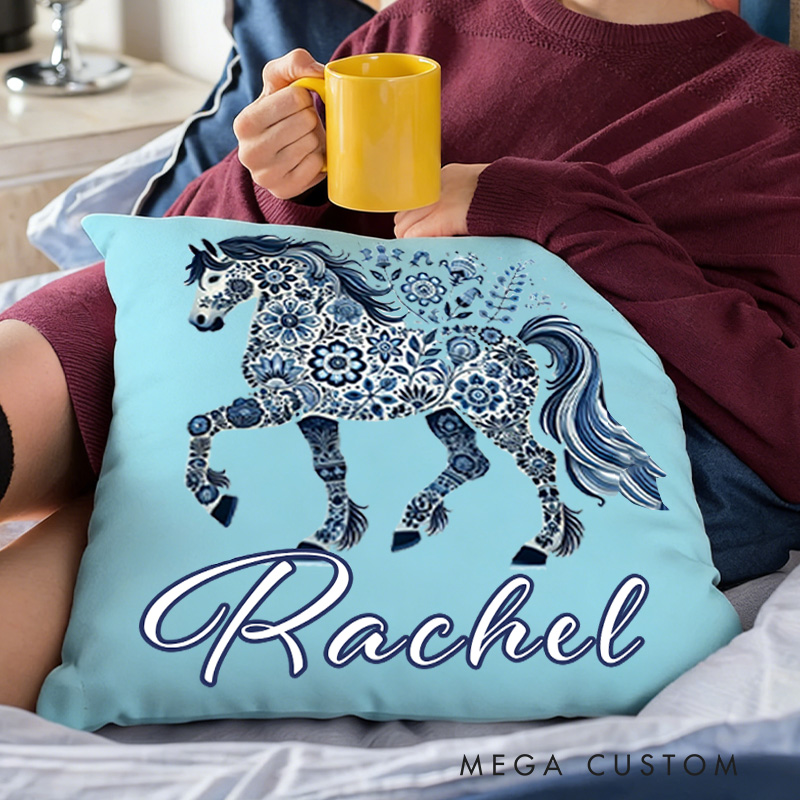 Personalized Horse Face Photo Throw Pillow Cover with Name Home Decor Birthday Anniversary Gift for Horse Owner Lover Riding Lovers Equestrian Lovers