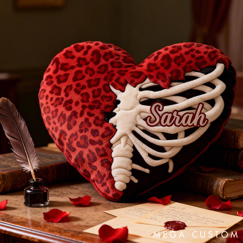 Personalized Heart & Ribcage Throw Pillow Custom Names Couple Home Pillow Romantic Valentine's Day Gift for Girlfriend for Wife Friend