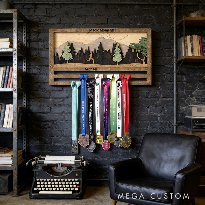Personalized Marathon Medal Display Rack Custom Text Finisher Gift for Marathon Runner Decor