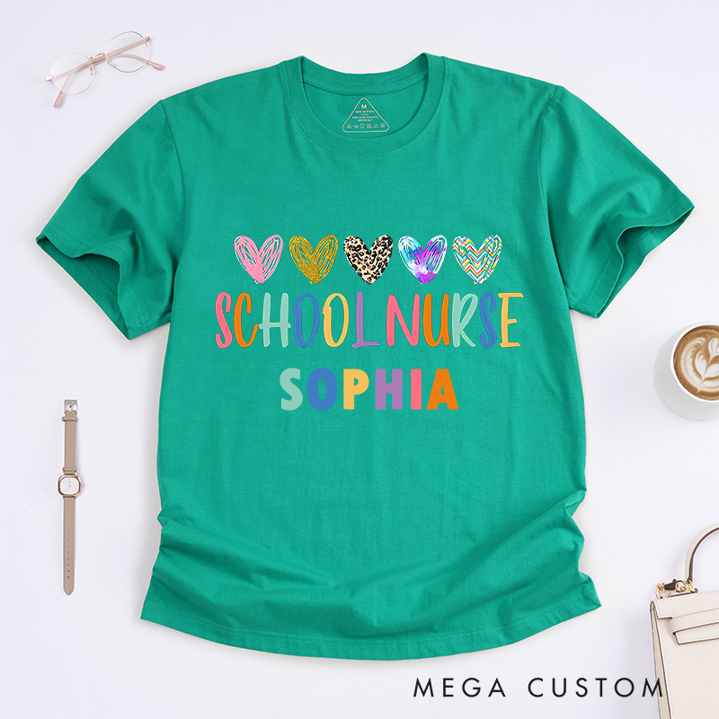 Personalized Nurse T-Shirts School Nurse Heart of Care Fashion Design T-Shirts