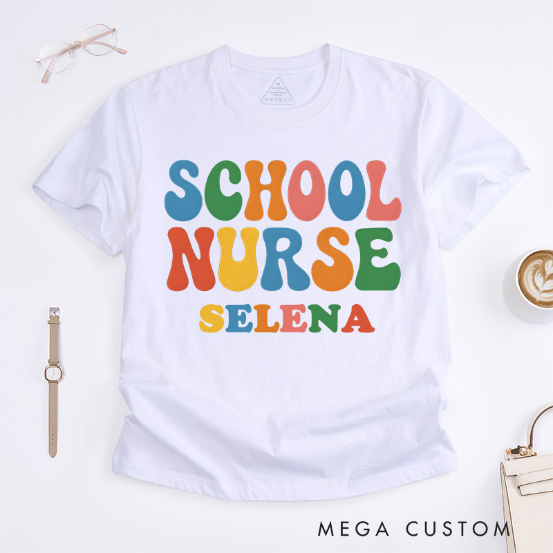 Personalized Nurse T-Shirts School Nurse  Caring Colors Fashion Design T-Shirts