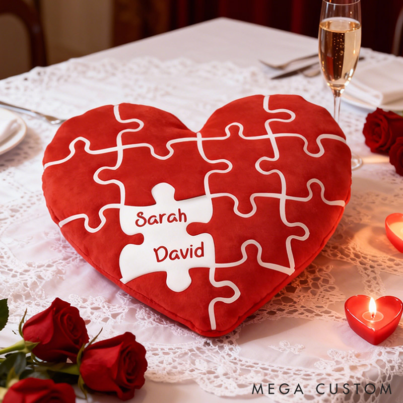 Personalized Missing Piece Heart Throw Pillow Custom Names Couple Home Pillow Romantic Valentine's Day Gift for Girlfriend for Wife Friend