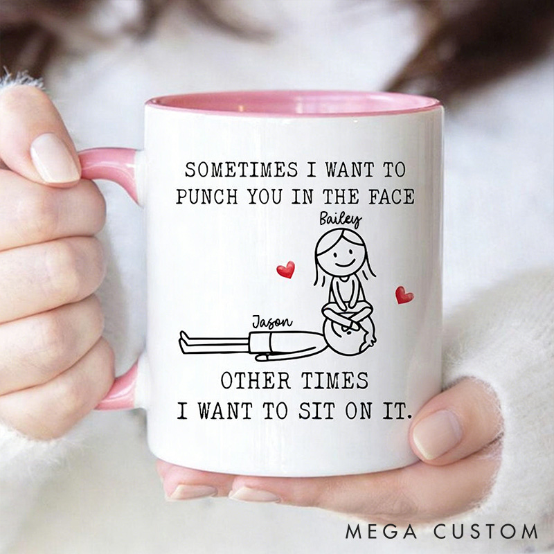 Personalized Funny Couple Mug Naughty Mug for Husband Boyfriend Custom Couple Coffee Valentine's Gift Mug Punch or Sit? Love Always Wins