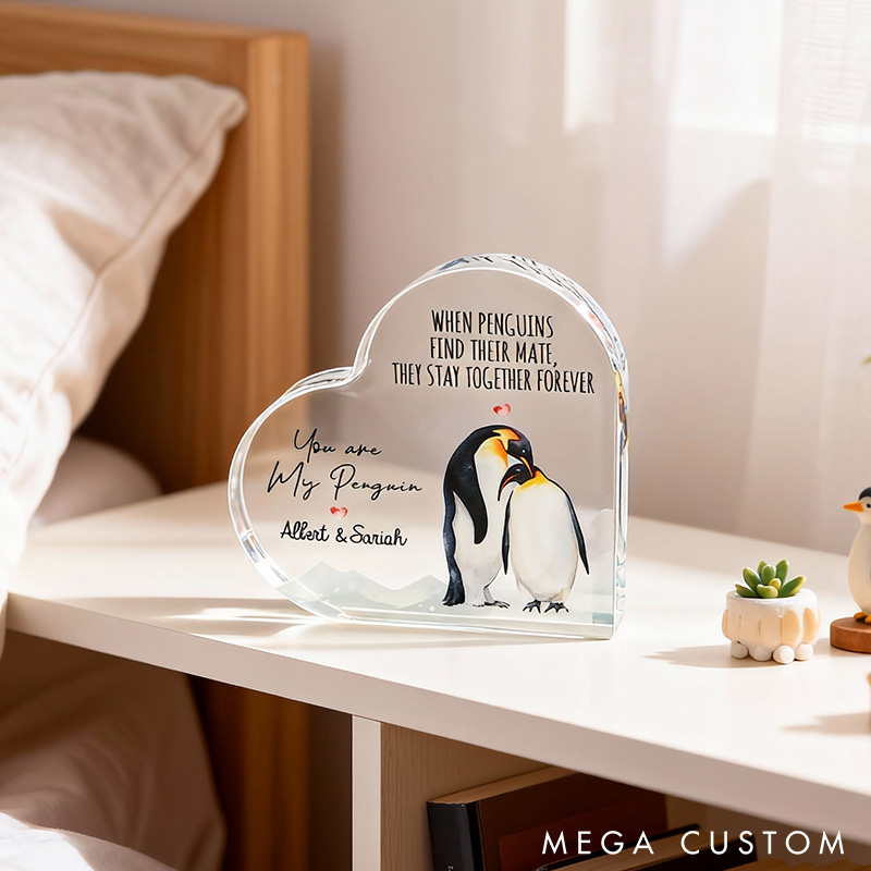 Personalized Couple You Are My Penguin Heart Shaped Acrylic Plaque Valentine's Day Gift for Couple For Him Her