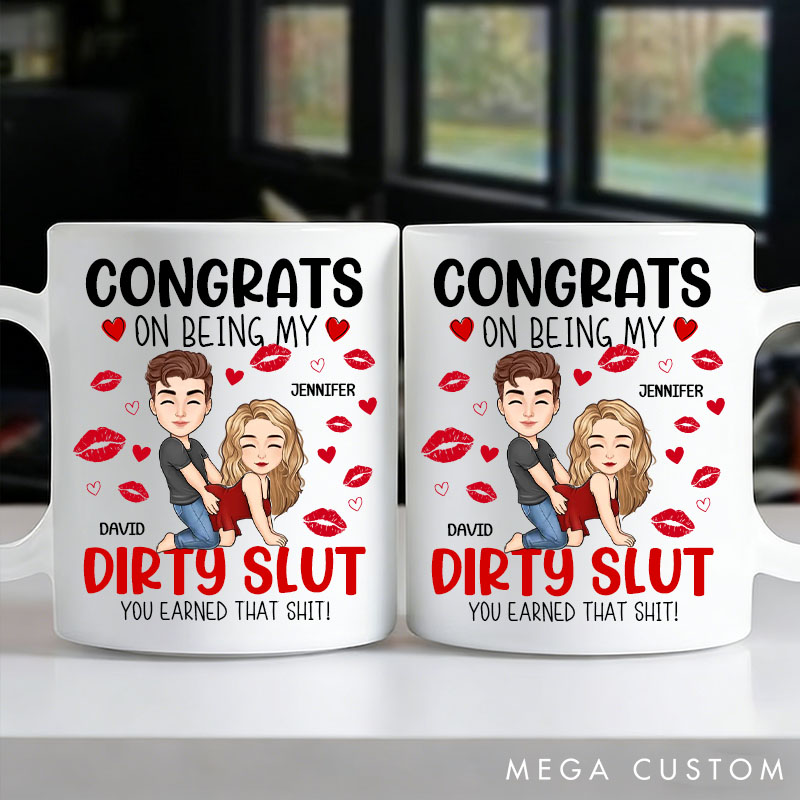 Personalized Funny Couple Coffee Mug Naughty Dirty Talk Mug for Couple Congrats on Being My Dirty Slut Valentine's Gift for Wife Girlfriend