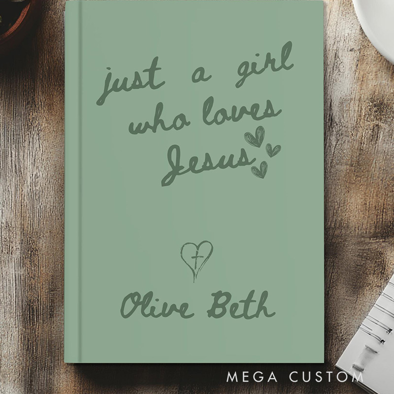 Personalized Just a Girl who Loves Jesus A5 Prayer Journal Notebook with Name and Text Gift for Christian Religious Gift for Girls