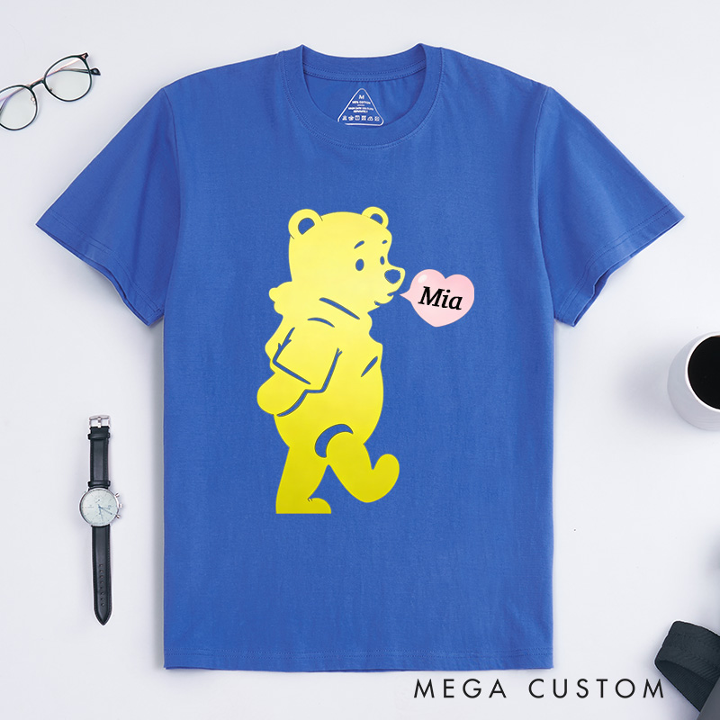 Personalized Pink Bear Heart Bubbles Shirt Classic T-Shirts Valentine's Day Tshirt for Couple Lover
