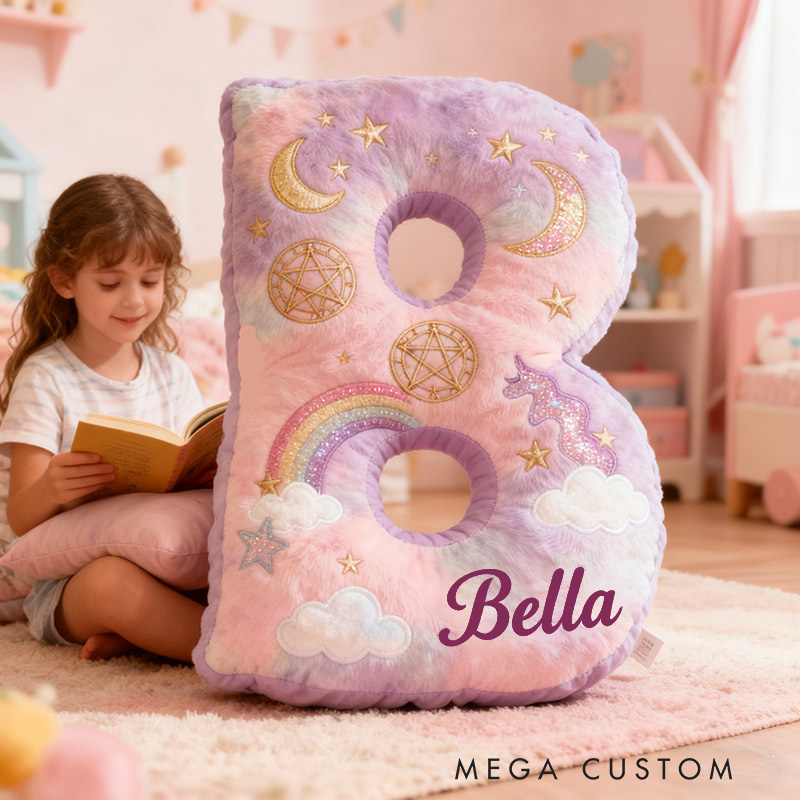 Personalized Graphic 3D Print Magic Rainbow Letter Pillow with Your Name Soft Stuffed Toy for Kids Unique Decorative Cushion for Girls' Room