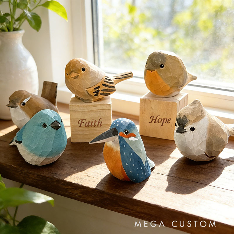 Personalized Hand Carved Wooden Bird Sculpture Custom Engraving Perfect Gift for Bird Lovers