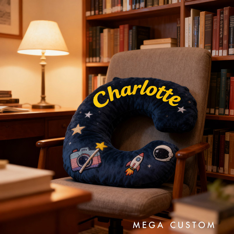 Personalized Graphic 3D Print Camera Planet Letter Pillow with Your Own Name and Initials Soft Stuffed Toy for Kids Unique Decorative Cushion for Boys' Room