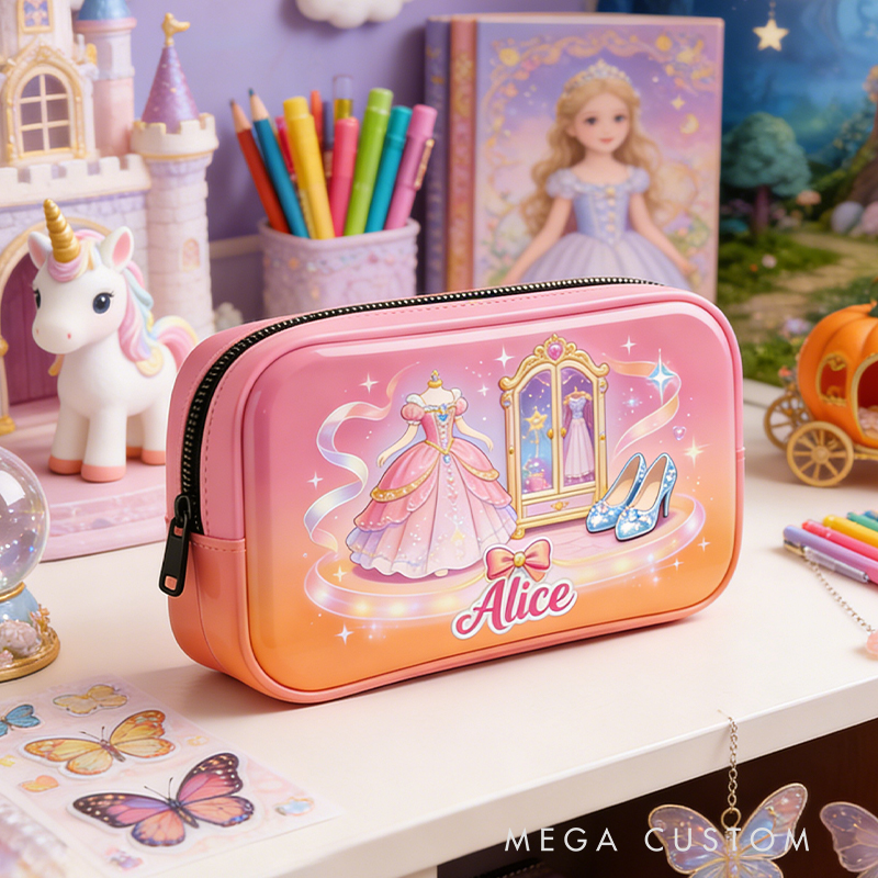 Personalized Enchanted Princess Pencil Case – Personalized name with Ballgown & Magic Mirror Design