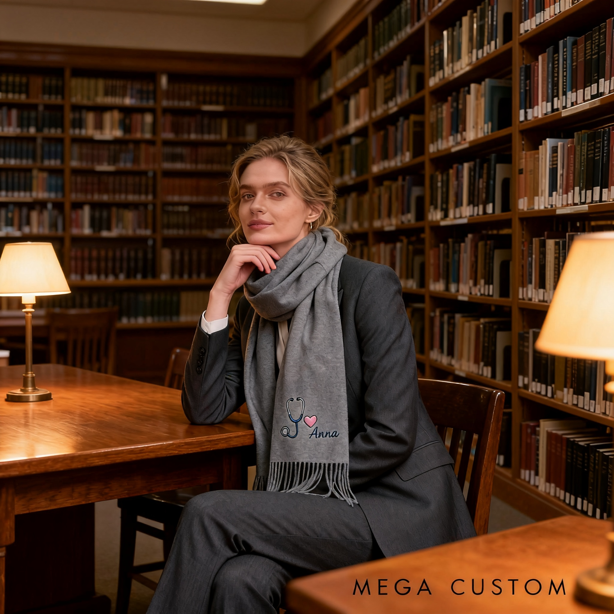 Personalized Nurse Scarf Custom Name Stethoscope Heart Shawl Gift for Nurse Girlfriend or Women Solid Color Winter Wrap