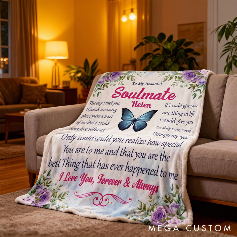 Personalized To My Beautiful Soulmate Couple Blanket Custom Names Cozy Gifts for Couple for Wife Husband Valentine's Gifts for Girlfriend boyfriend