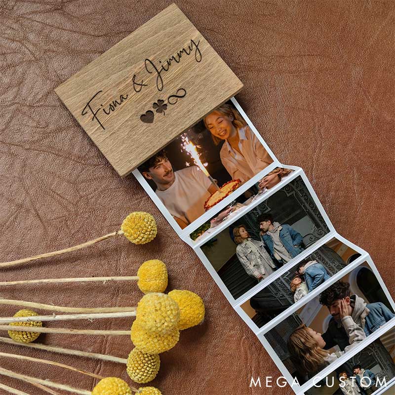 Personalized Pull Out Photo Album for Couple Custom Wooden Photo Box Couple Valentines Photo Keepsake Box Anniversary Gift