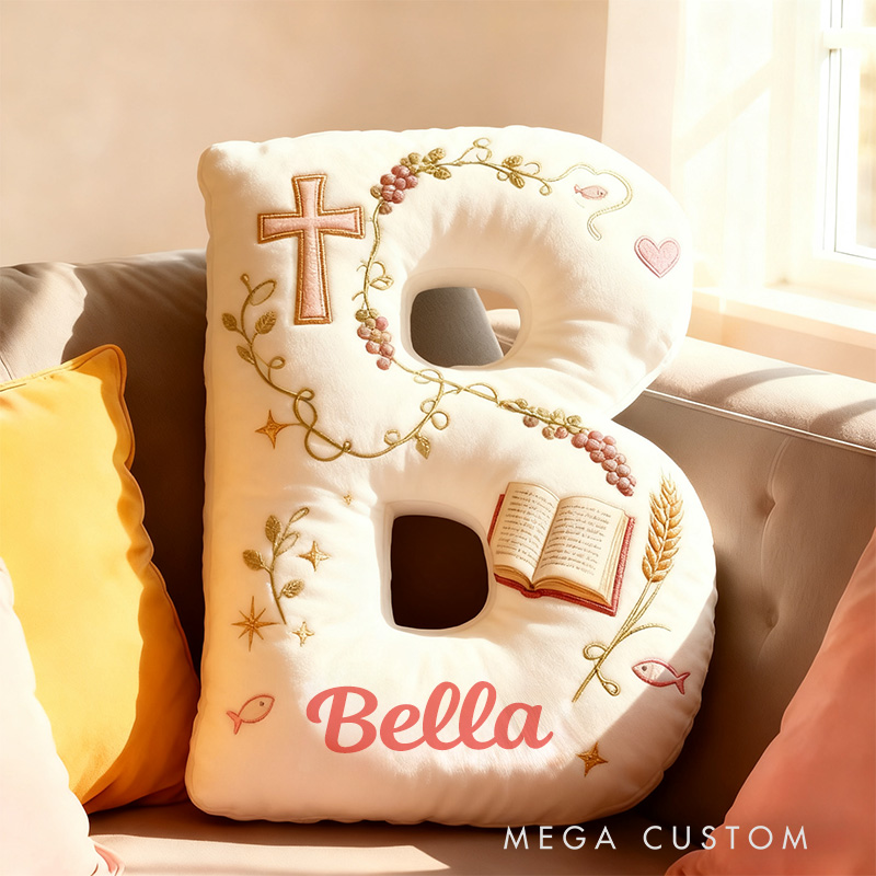 Personalized Cross Bible Letter Pillow with Custom Name Home Decor Graphic 3D Print Pillow Religious Faith Gift for Christians Christmas Gift