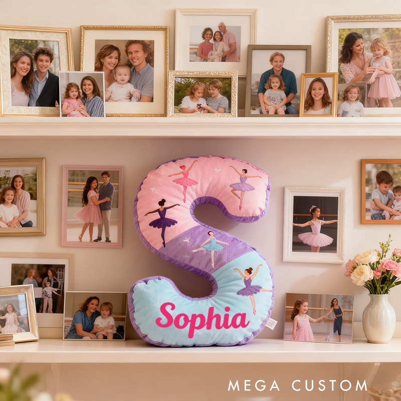 Personalized Graphic 3D Print Ballet Dancers Pillow With Your Own Name Soft Stuffed Toy for Kids Unique Decorative Cushion for Girls' Room