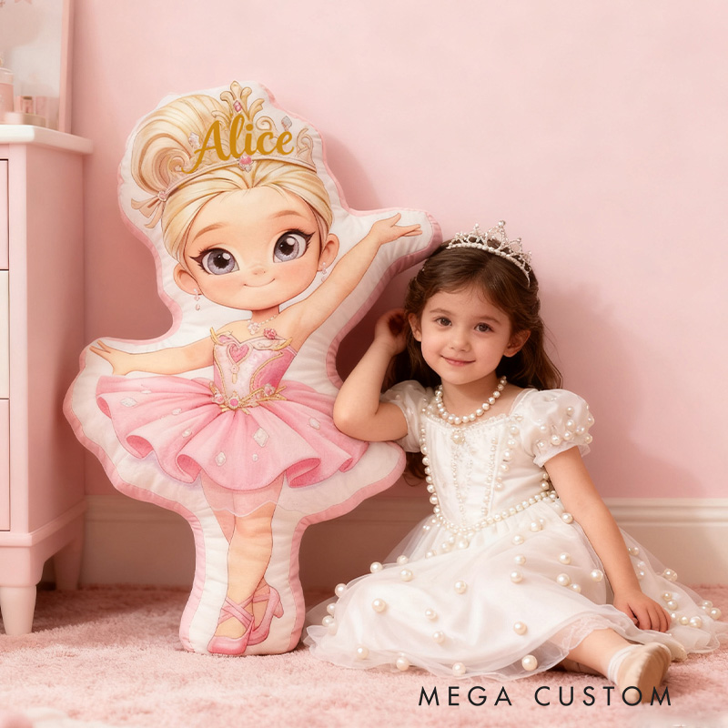 Personalized Ballet Dancers Pillow with Your Own Name Soft Stuffed Toy for Kids Unique Decorative Cushion for Girls' Room and Dance Studio