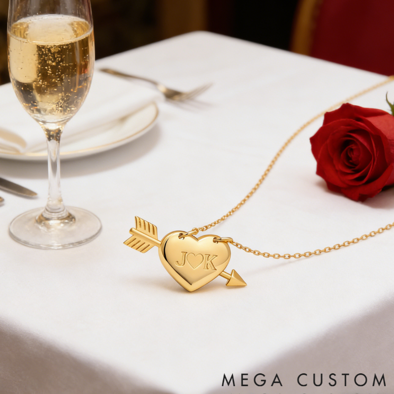 Personalized Heart and Arrow Necklace – Custom Initials Love Pendant 925 Sterling Silver Gifts for Her