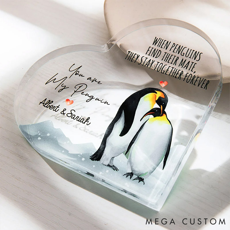 Personalized Couple You're My Penguin Heart Shaped Acrylic Plaque with Custom Name Anniversary Gift Valentines Day Gift for Girlfriend Boyfriend