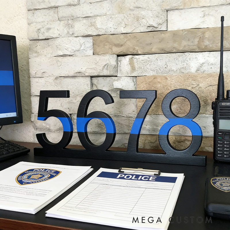 Personalized Police Officer Thin Blue Line Wooden Badge Number Thin Blue Line Decor Wooden Badge Police Gift Police Decor Police Academy Graduation Cop