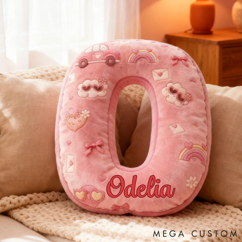 Personalized Pink Love-Themed Initial Pillow Custom Heart Car Love Letter Pillow for Her Home Decor Throw Pillow for Flower Girl