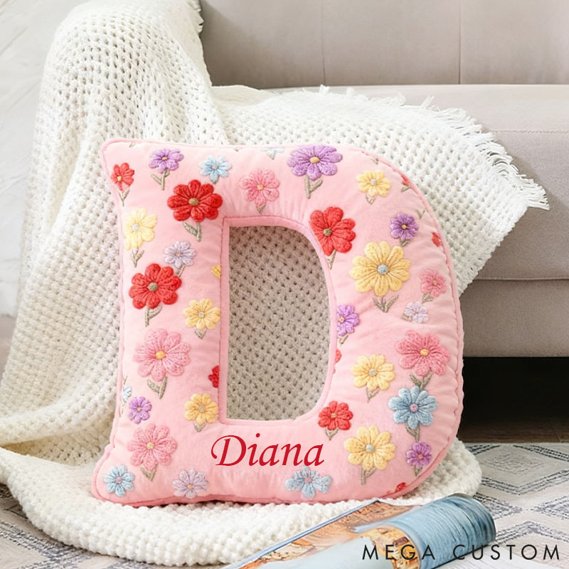 Personalized Floral Initial Pillow Custom Named Flowers Letter Throw Pillow for Her Graphic 3D Print Home Decor Pillow for Girl Friend