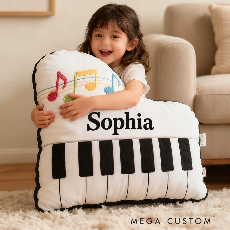Personalized Graphic 3D Print Piano Pillow With Your Own Name Soft Stuffed Toy for Kids Music Lovers Unique Decorative Cushion for Kids' Room and Music Room