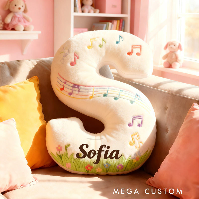 Personalized Graphic 3D Print Music Garden Pillow with Your Own Name Soft Stuffed Toy for Kids Music Lovers Unique Decorative Cushion for Girls' Room and Music Room