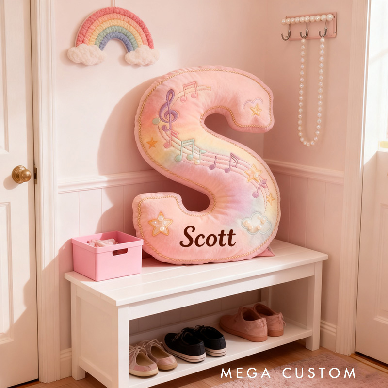 Personalized Graphic 3D Print Colorful Notes Music Pillow with Your Own Name Soft Stuffed Toy for Kids Music Lovers Decorative Cushion for Girls' Room and Music Room