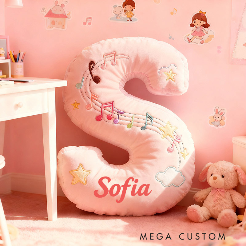 Personalized Graphic 3D Print Colorful Notes Pillow with Your Own Name Soft Stuffed Toy for Kids Music Lovers Decorative Cushion for Girls' Room and Music Room