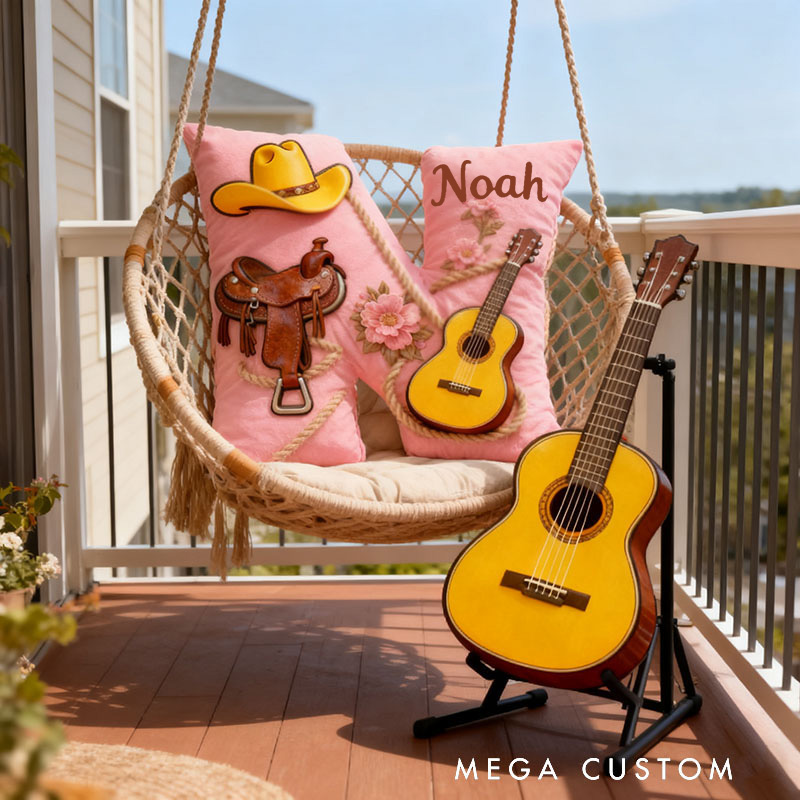 Personalized Graphic 3D Print Cowboy Hat and Saddle-Themed Throw Pillows Customizable with Your Name Perfect Gift for Her Music Lovers and Horseback Riding Enthusiasts