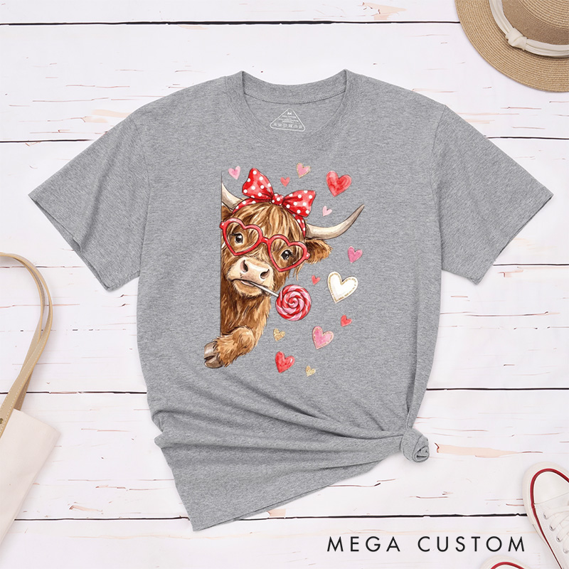 Personalized Pet Lover Funny Valentine Highland Cow T-Shirt
