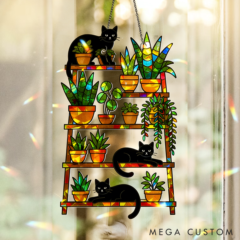 Personalized Cat Lover Cat and Plant Sun Catcher