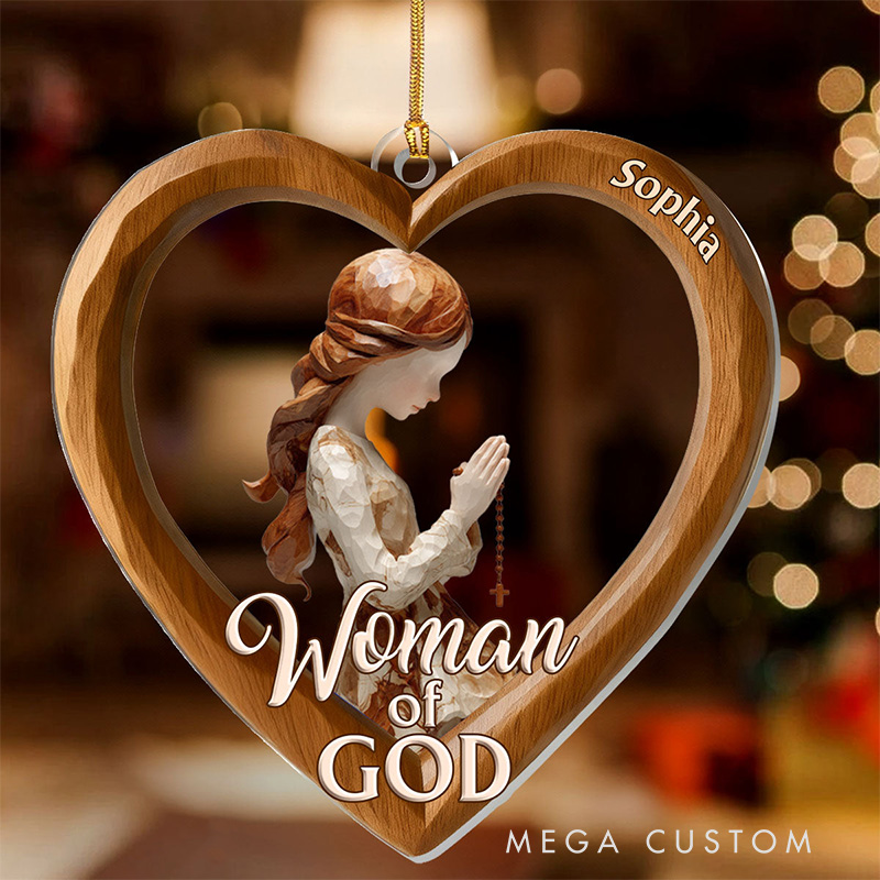 Personalized Woman Of God Heart Shape Acrylic Ornament with Custom Name Religious Gift Christian Gift for Women