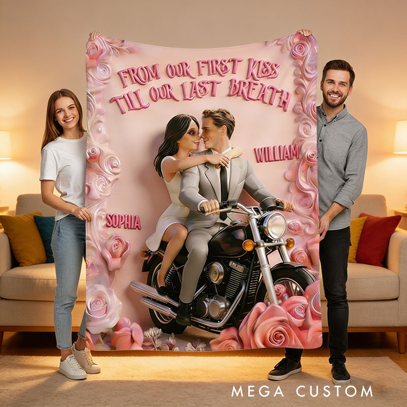 Personalized Roman Holiday Couple Blanket Flannel Blanket Movie Fan Blanket Customizable Photos and Names for Couple for Lover for Valentine's Day Anniversary