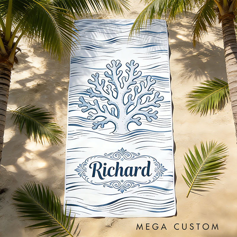 Personalized Custom Ocean Animal Beach Towel - Personalized coral  Monogrammed Beach Towel for Kids & Adults, Quick-Dry Beach Pool Towel with Coastal Wave Design