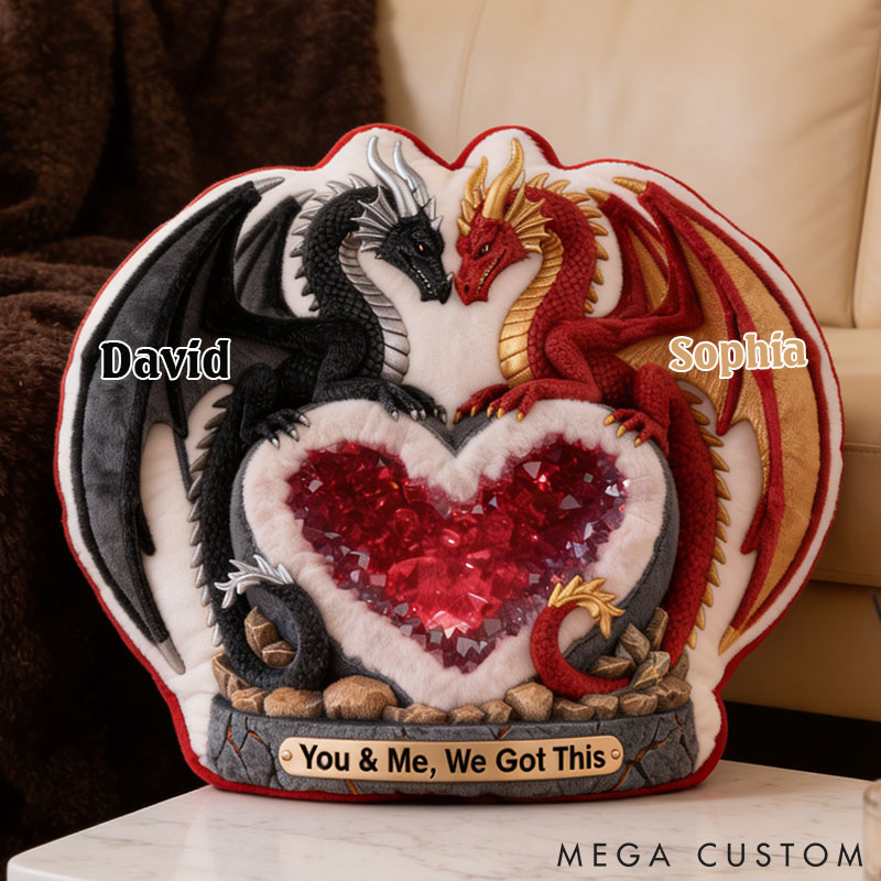 Personalized Fantasy Love Dragon Heart Pillow You & Me We Got This Dragon 3D Graphic Throw Pillow for Couple Anniversary Gift Valentines Gift