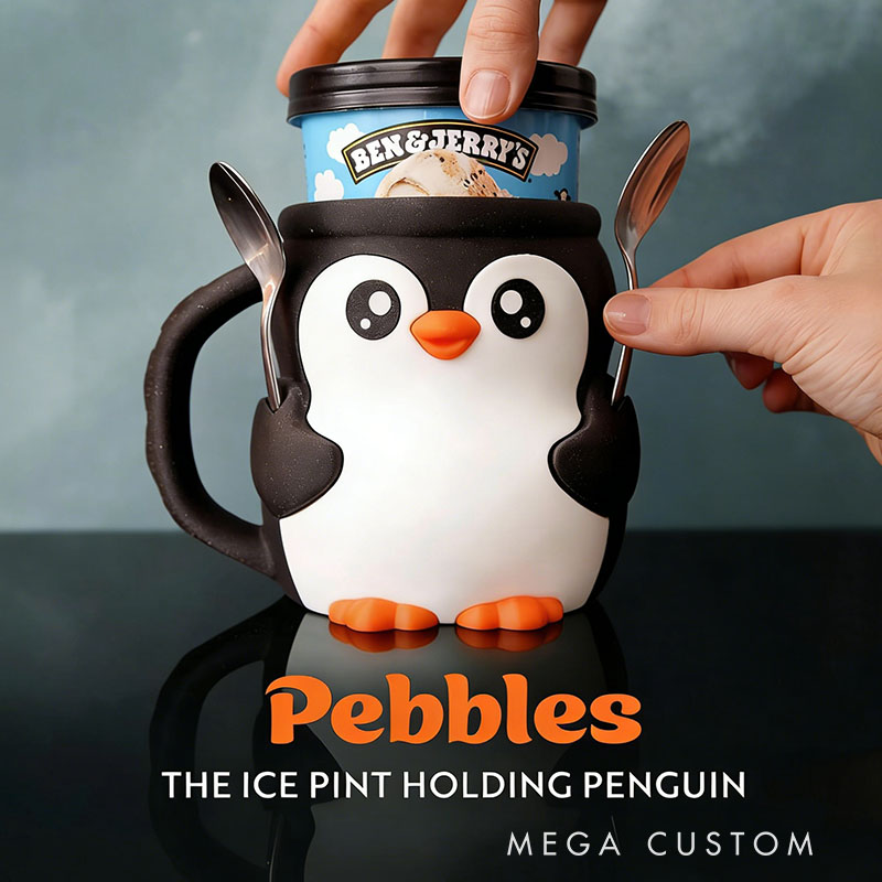 Penguin Ice Cream Pint Holder 3D Printed with Spoon Slots & Snack Drawer