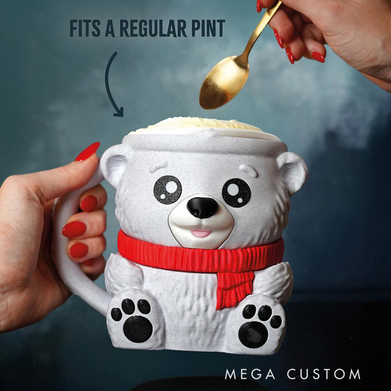 Polar Bear Ice Cream Pint Holder 3D Printed with Spoon Slots & Snack Drawer