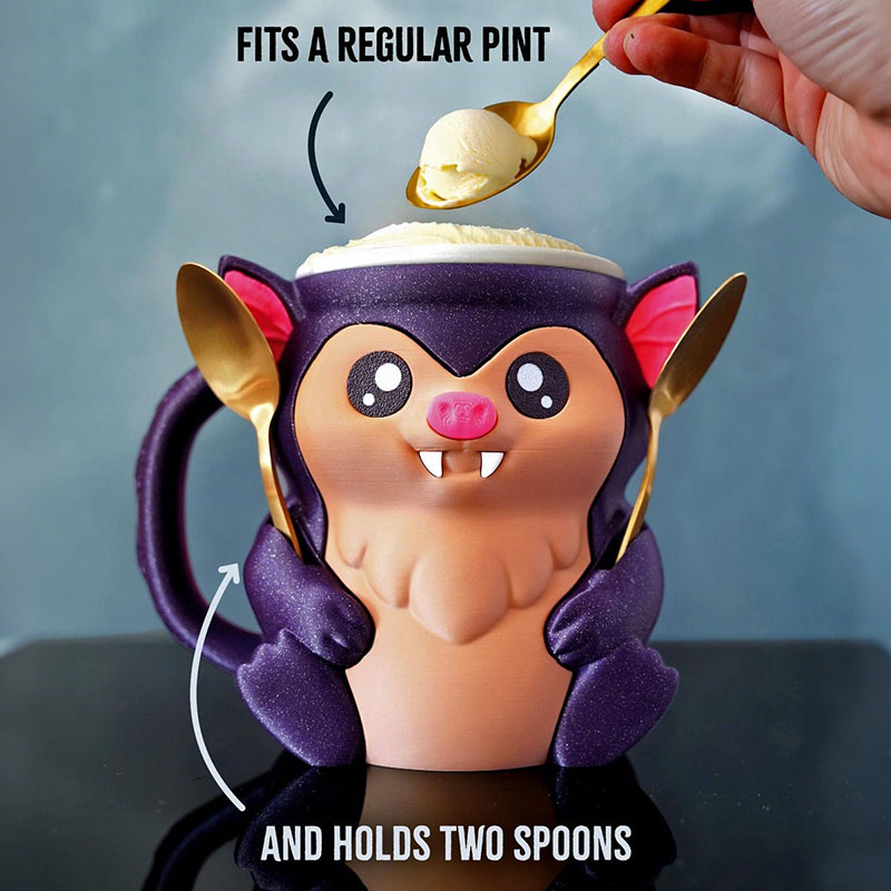 Bat Ice Cream Pint Holder 3D Printed with Spoon Slots & Snack Drawer