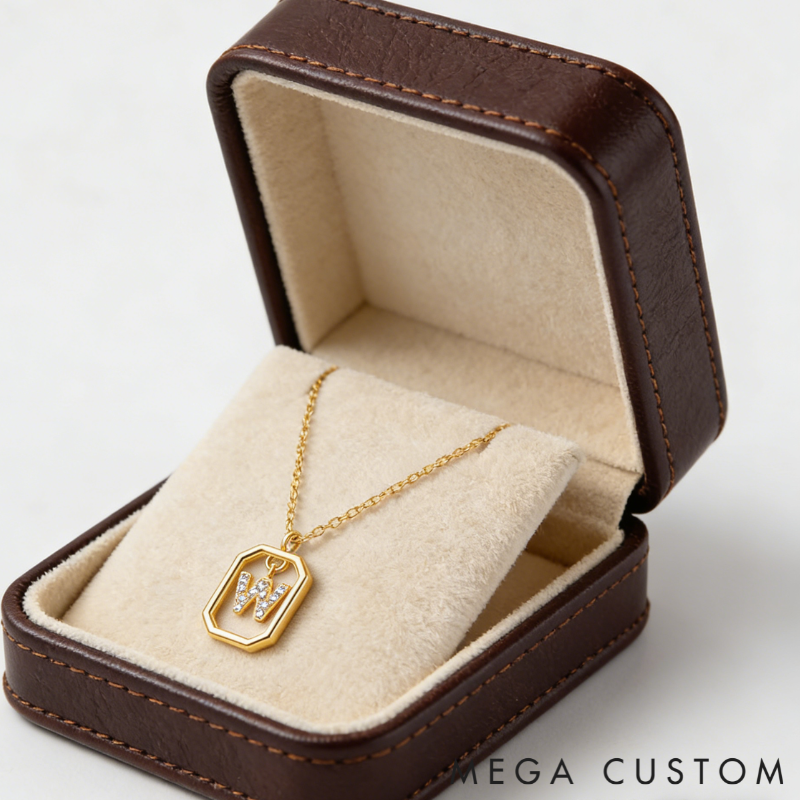 Personalized Sterling Silver 26 Letter Alphabet Octagon Framed Necklace with Custom Letter Choice