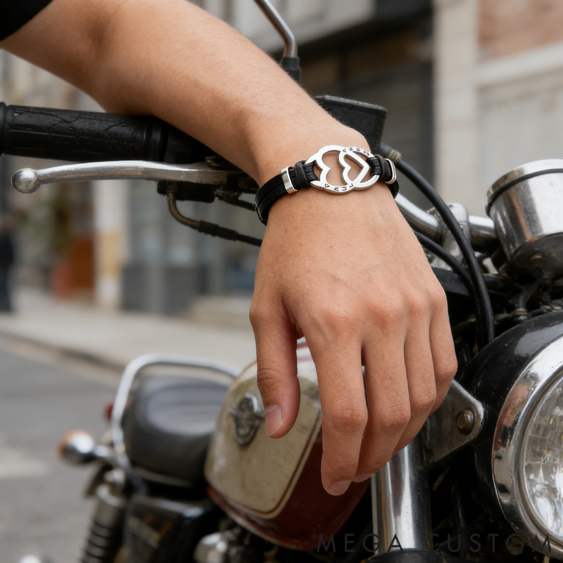 Personalized Stainless Steel Heart in Heart Leather Couple Bracelets with Custom Names for Lovers