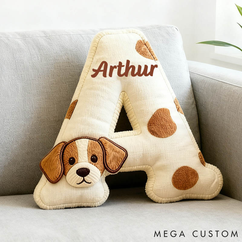 Personalized Dog Lover Letter Pillow with Custom Name Cartoon Pillow Graphic 3D Print