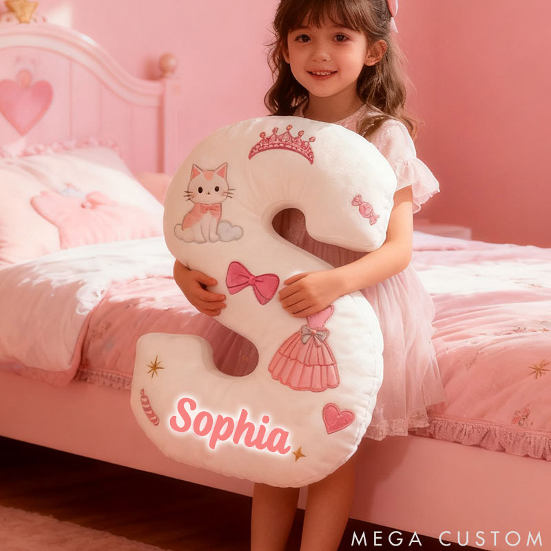 Personalized Cat Lover Princess Dress Letter Pillow with Custom Name Pillow for Kid Graphic 3D Print