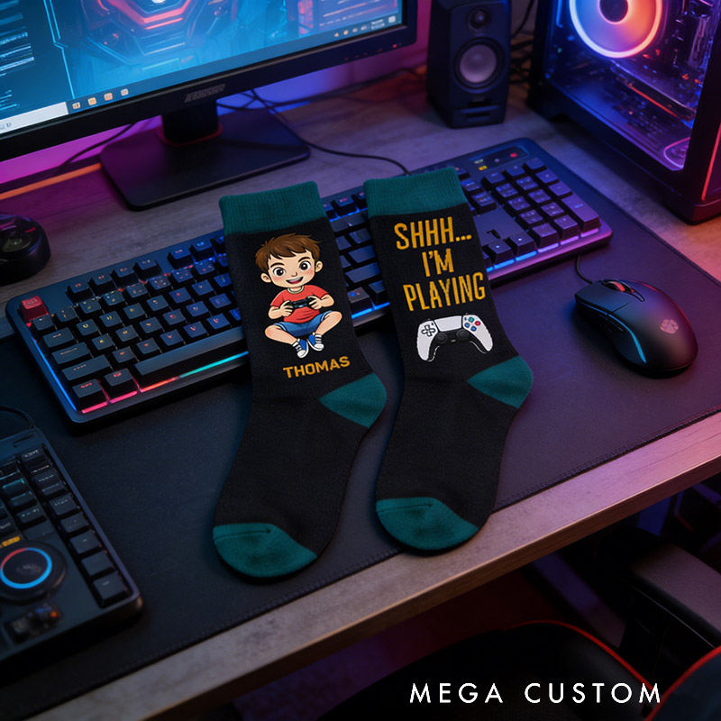 Personalized Game Controller Socks Gift for Kids Friends Gamers Perfect for Birthdays Holidays Christmas Party
