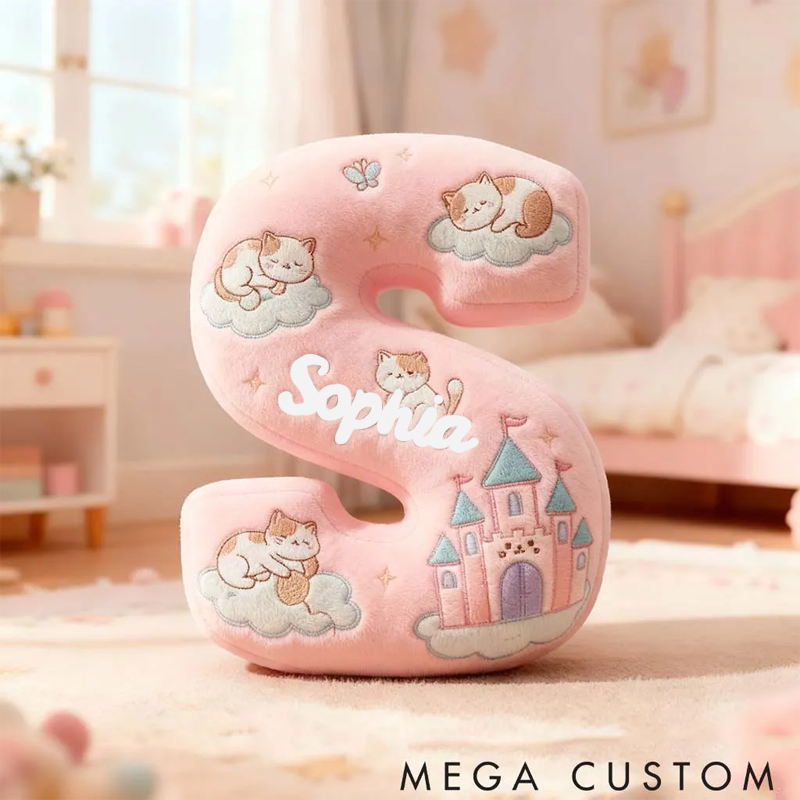 Personalized Cat Lover Pink Cats Letter Pillow Graphic 3D Print Pillow