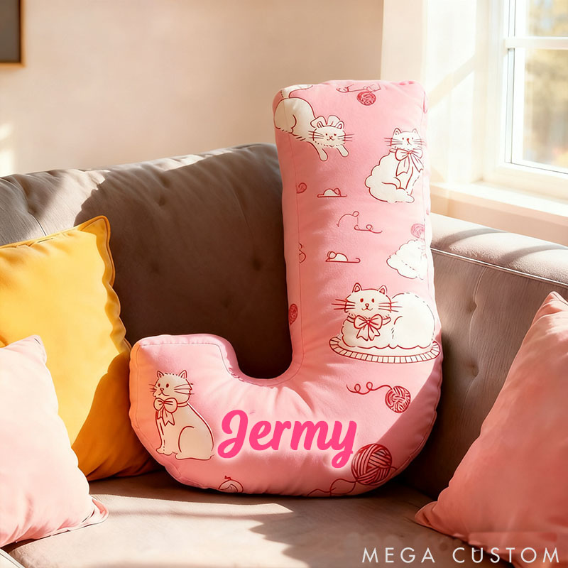 Personalized Cat Lover Pink Letter Pillow with Custom Name Pillow for Kid Graphic 3D Print
